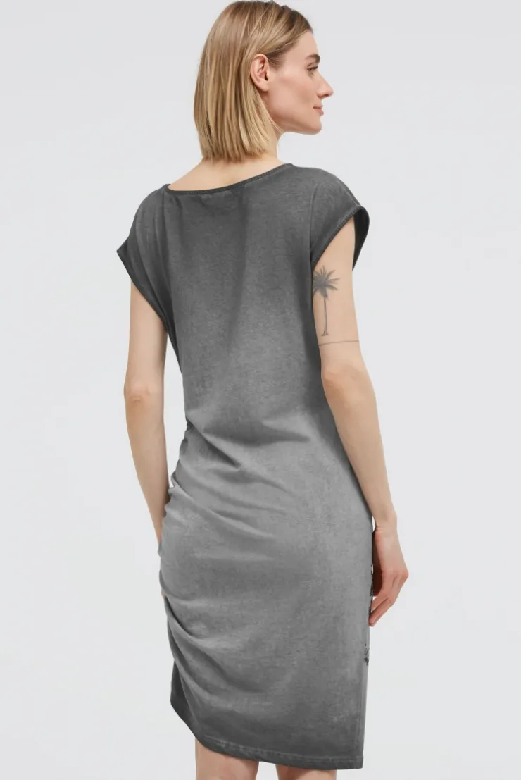 Asymetrisches Jerseykleid mit Print und Raffung black