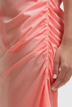 Asymetrisches Jerseykleid mit Print und Raffung neon flame