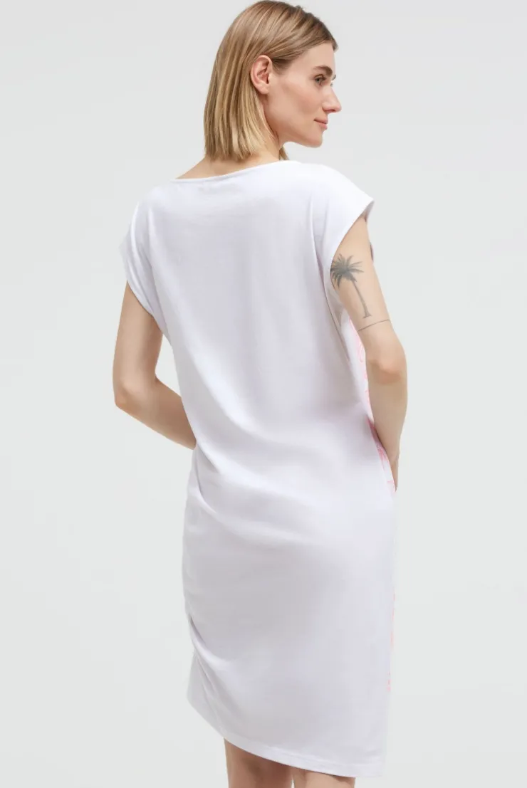 Asymetrisches Jerseykleid mit Print und Raffung opticwhite
