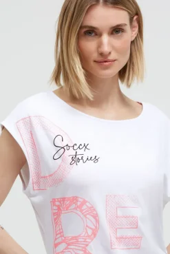 Asymetrisches Jerseykleid mit Print und Raffung opticwhite