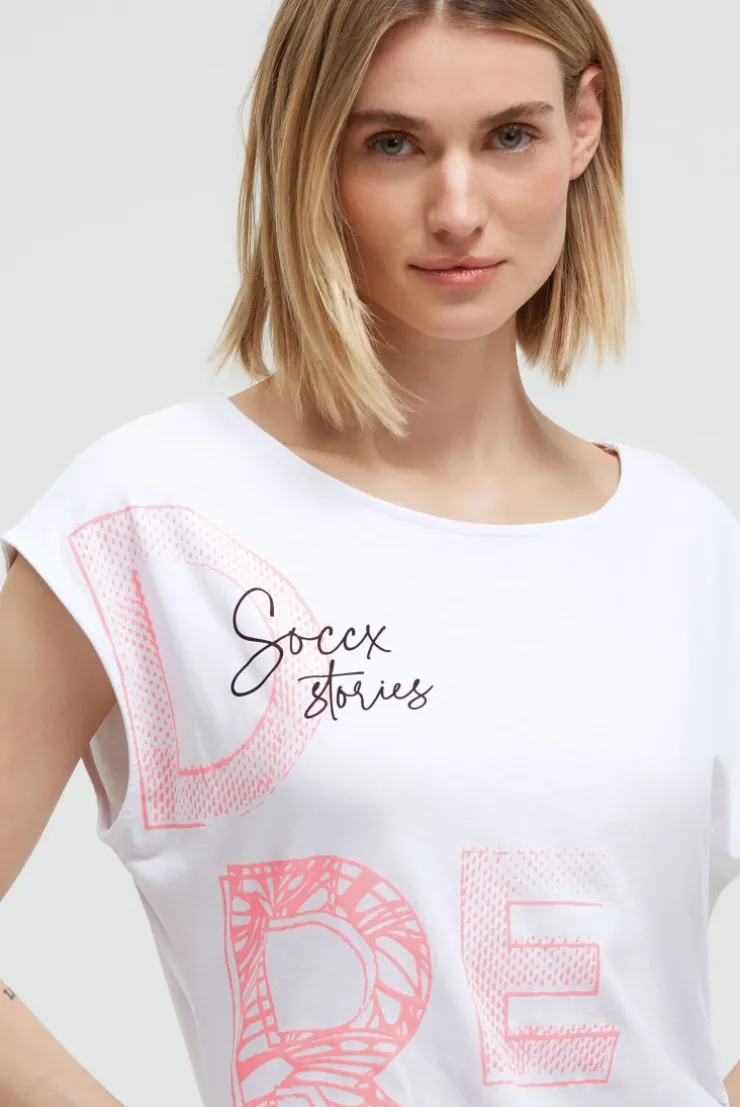 Asymetrisches Jerseykleid mit Print und Raffung opticwhite