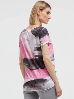 Ausbrenner-Shirt mit All Over Print und Knotensaum vivid pink