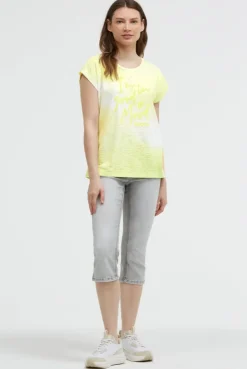 Ausbrenner-Shirt mit Pailletten-Wording vivid lemon