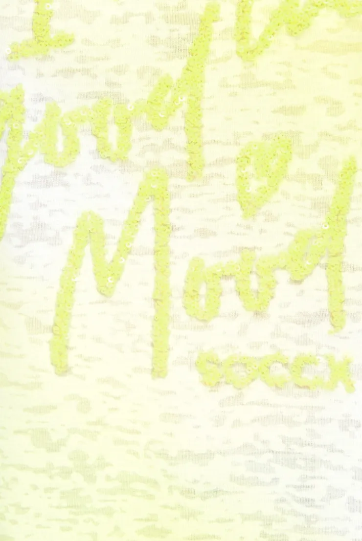 Ausbrenner-Shirt mit Pailletten-Wording vivid lemon