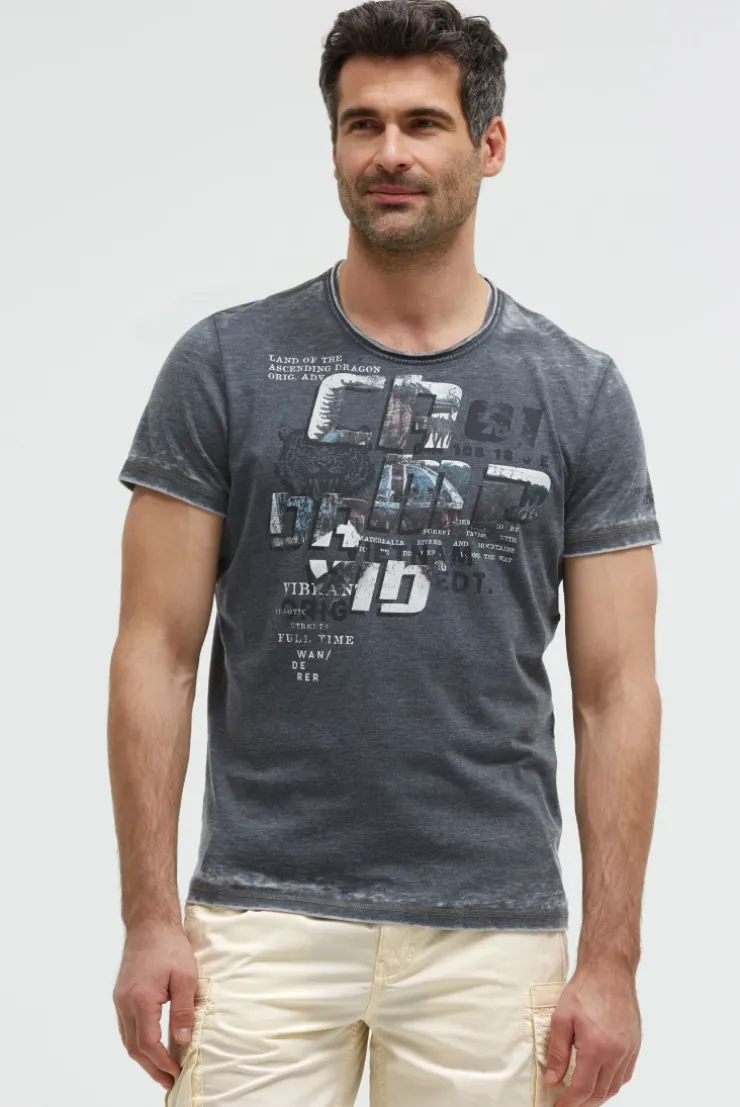 Ausbrenner-Shirt mit Photoprint faded navy