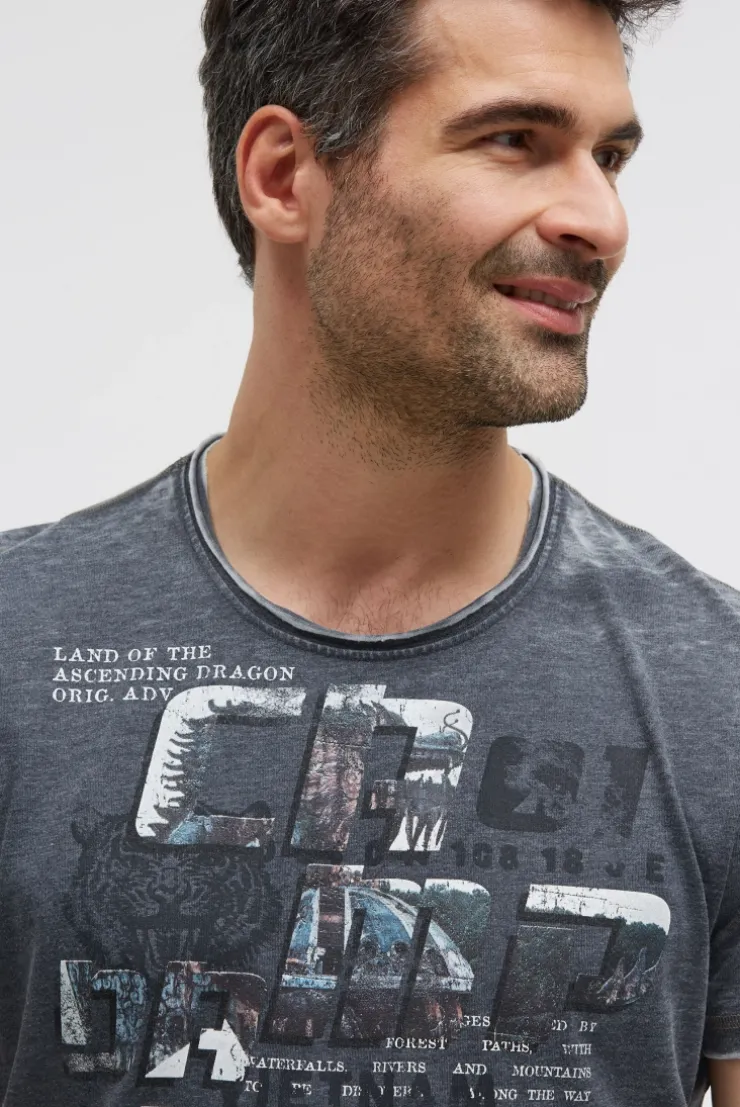 Ausbrenner-Shirt mit Photoprint faded navy