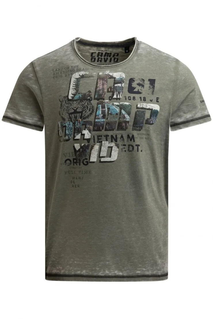 Ausbrenner-Shirt mit Photoprint green olive