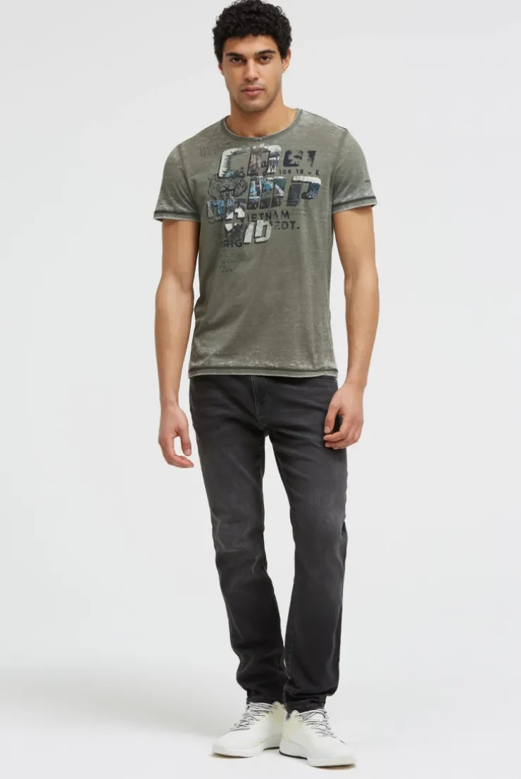 Ausbrenner-Shirt mit Photoprint green olive
