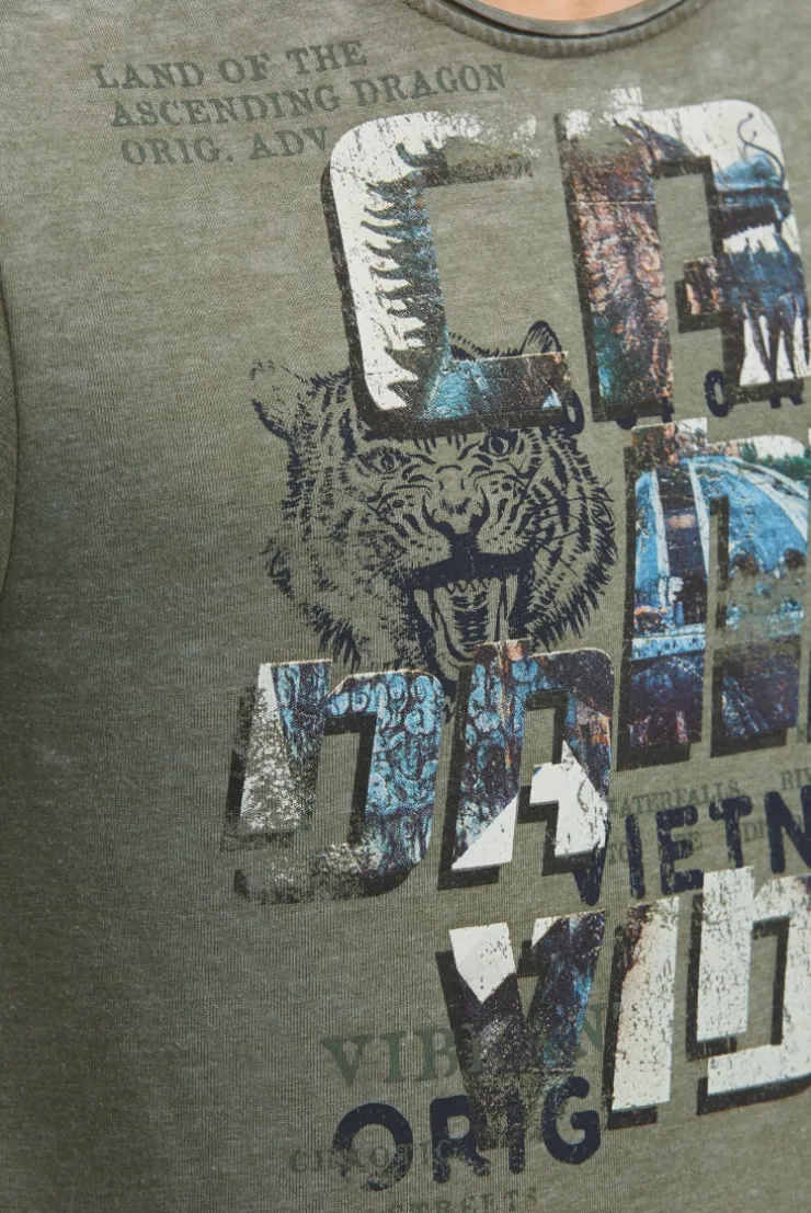Ausbrenner-Shirt mit Photoprint green olive
