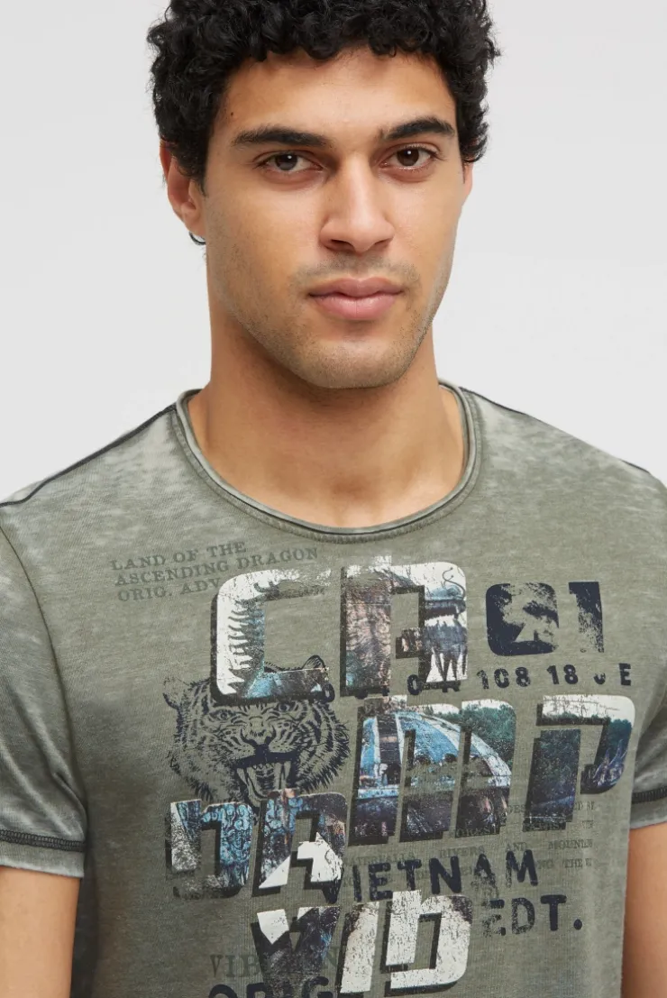 Ausbrenner-Shirt mit Photoprint green olive