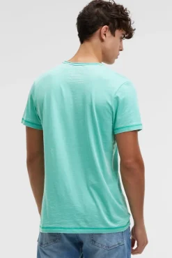 Ausbrenner-Shirt mit Used Look und Label Prints island green