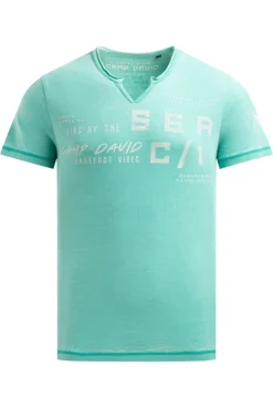 Ausbrenner-Shirt mit Used Look und Label Prints island green