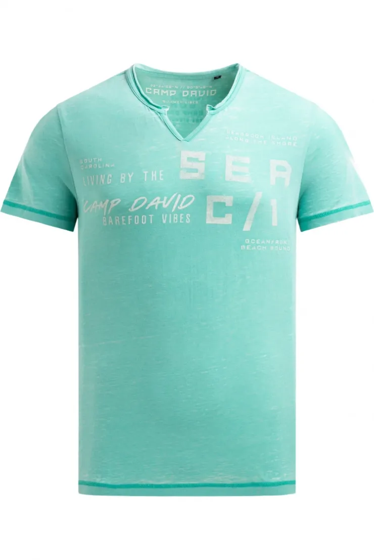 Ausbrenner-Shirt mit Used Look und Label Prints island green