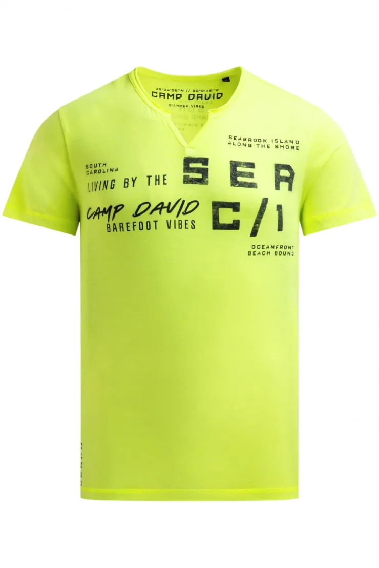Ausbrenner-Shirt mit Used Look und Label Prints neon lime