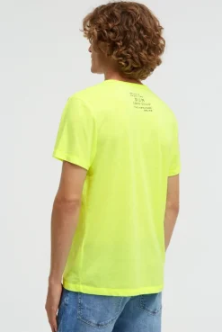 Ausbrenner-Shirt mit Used Look und Label Prints neon lime
