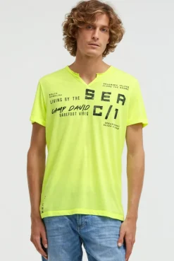 Ausbrenner-Shirt mit Used Look und Label Prints neon lime