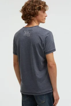 Ausbrenner-Shirt mit Used Look und Label Prints blue navy