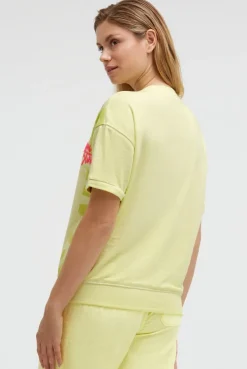 Ausbrenner-Sweatshirt Kurzarm mit Artwork vivid lemon