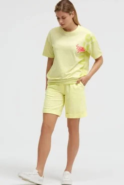 Ausbrenner-Sweatshirt Kurzarm mit Artwork vivid lemon