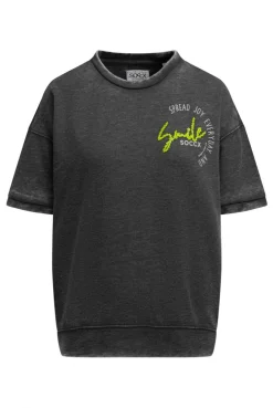Ausbrenner-Sweatshirt Kurzarm mit Artwork black