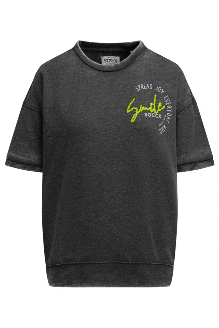 Ausbrenner-Sweatshirt Kurzarm mit Artwork black