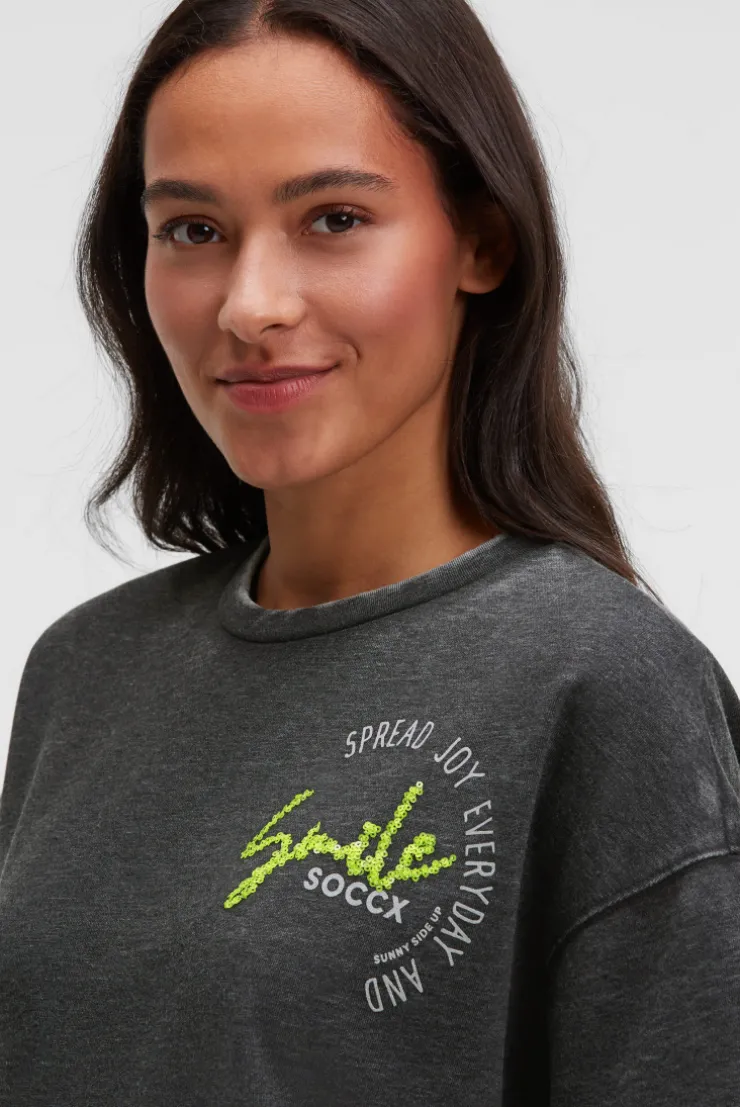 Ausbrenner-Sweatshirt Kurzarm mit Artwork black