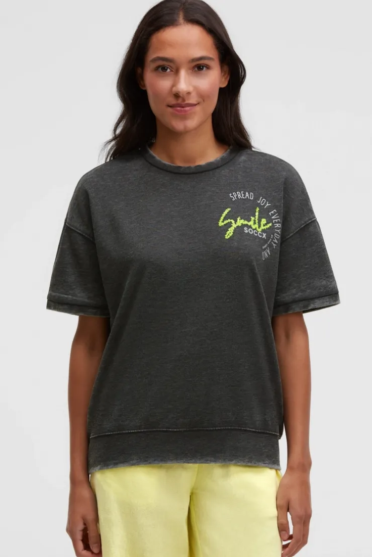 Ausbrenner-Sweatshirt Kurzarm mit Artwork black
