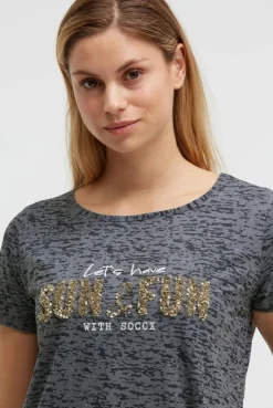 Ausbrenner-T-Shirt mit Pailletten-Wording grey bay