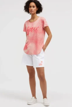 Ausbrenner-T-Shirt mit Pailletten - Wording neon coral
