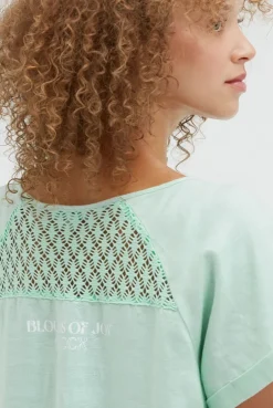 Ballonkleid aus Leinen mit Ajour-Details leafy mint
