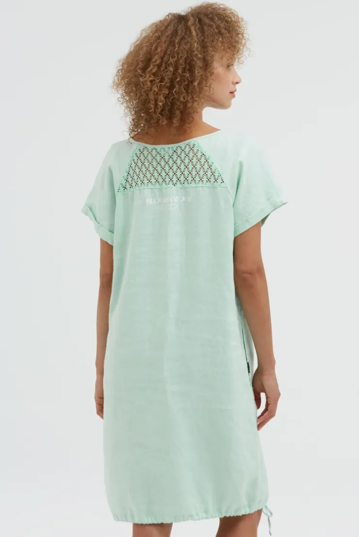 Ballonkleid aus Leinen mit Ajour-Details leafy mint