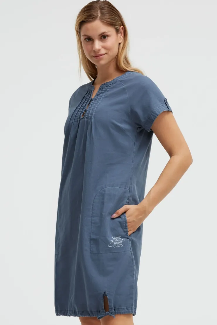 Ballonkleid aus Leinenmix soft azure