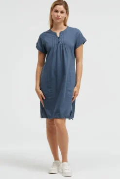 Ballonkleid aus Leinenmix soft azure