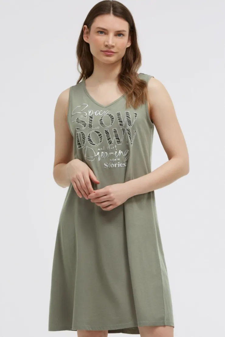 Basic Beach-Kleid mit Artwork faded olive | S