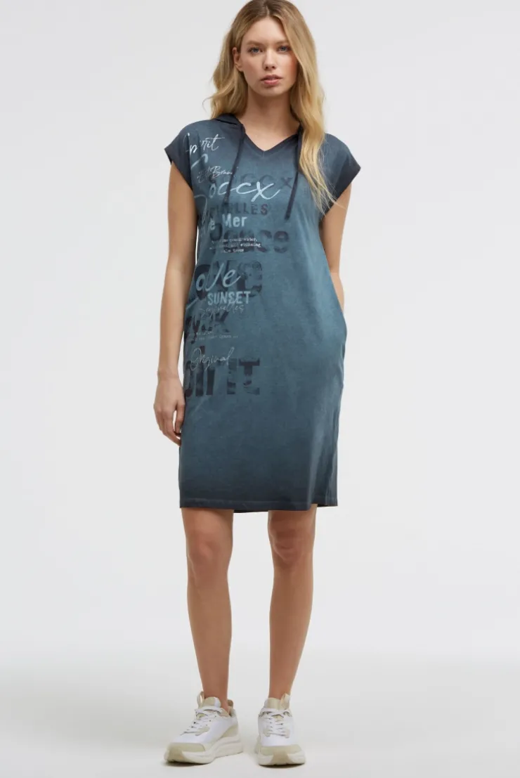 Basic Hoodie-Kleid mit Wording Print blue navy