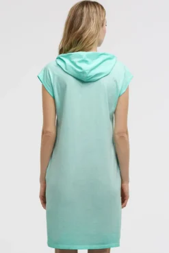 Basic Hoodie-Kleid mit Wording Print crystal aqua