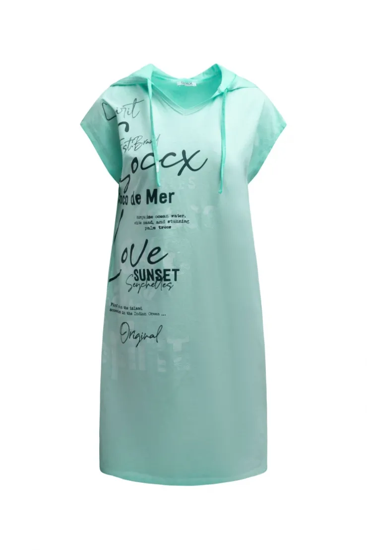 Basic Hoodie-Kleid mit Wording Print crystal aqua