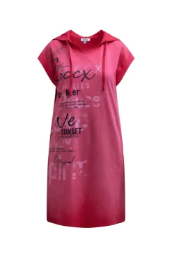 Basic Hoodie-Kleid mit Wording Print clear red
