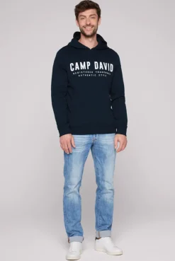 Basic Hoodie mit Logo Print blue navy