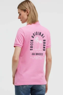 Basic Poloshirt aus Pikee mit Backprint pink blush