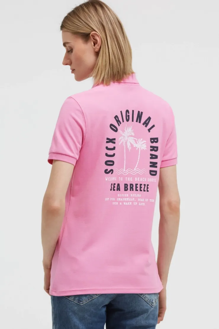 Basic Poloshirt aus Pikee mit Backprint pink blush