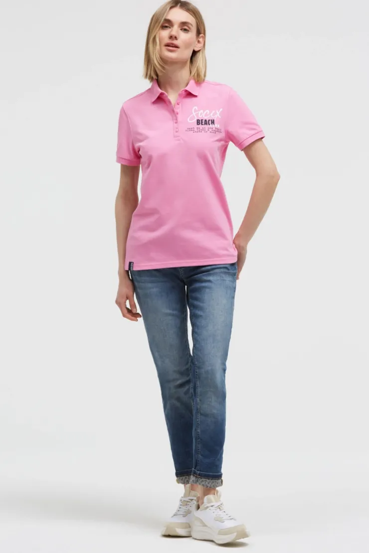 Basic Poloshirt aus Pikee mit Backprint pink blush