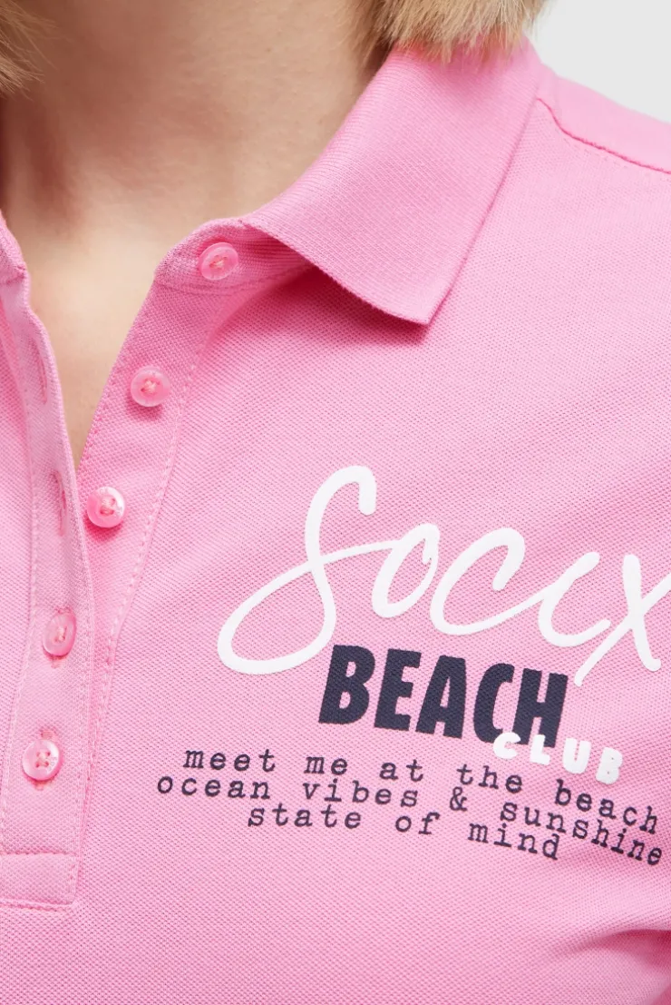 Basic Poloshirt aus Pikee mit Backprint pink blush
