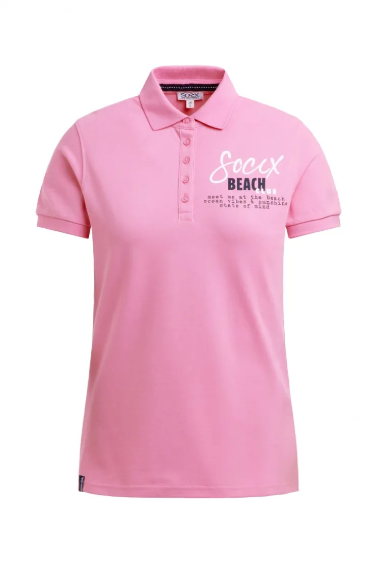 Basic Poloshirt aus Pikee mit Backprint pink blush