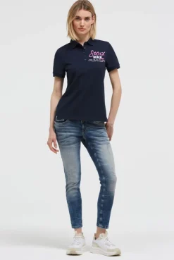 Basic Poloshirt aus Pikee mit Backprint blue navy