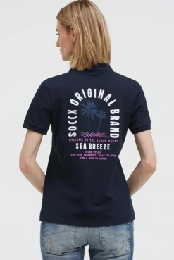 Basic Poloshirt aus Pikee mit Backprint blue navy