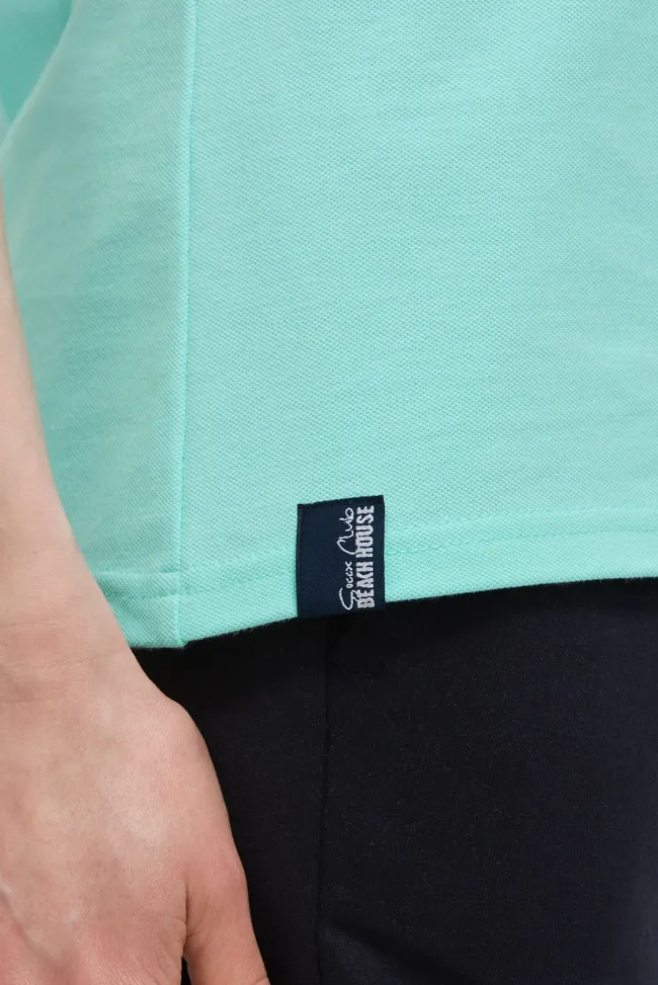 Basic Poloshirt aus Pikee mit Backprint crystal aqua
