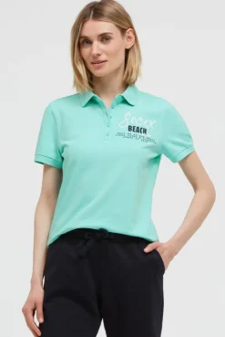 Basic Poloshirt aus Pikee mit Backprint crystal aqua