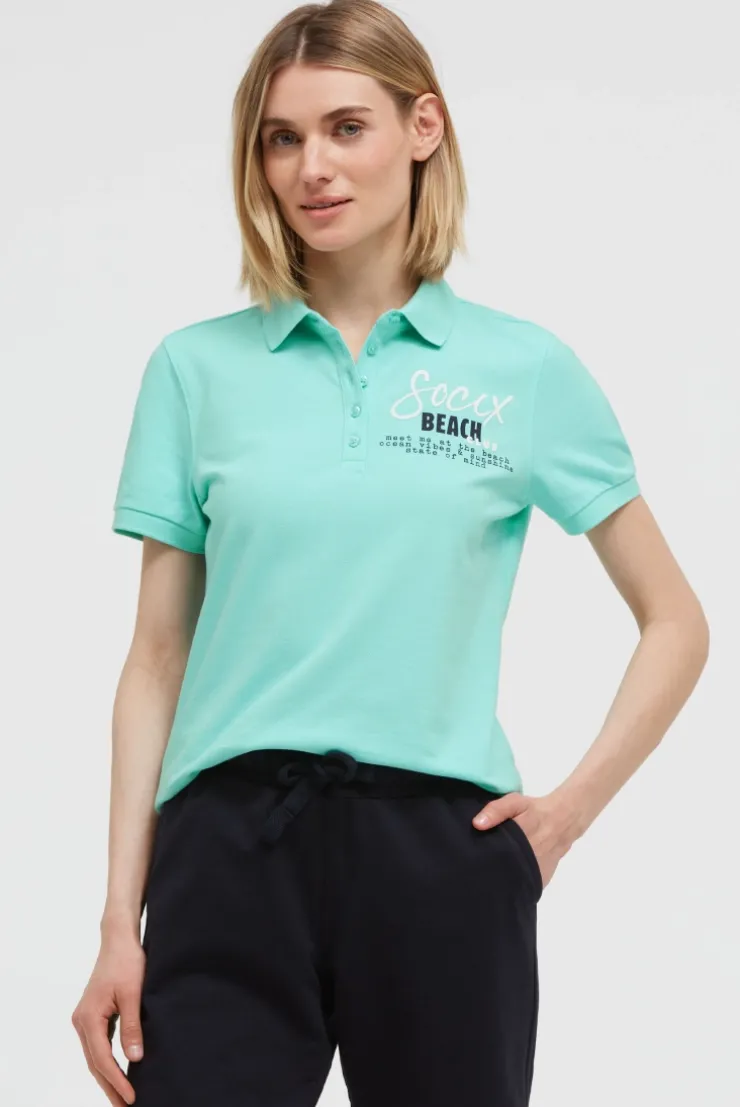 Basic Poloshirt aus Pikee mit Backprint crystal aqua