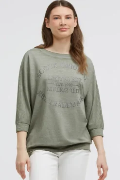 Basic Sweatshirt mit verkürzten Ärmeln und Artwork faded olive